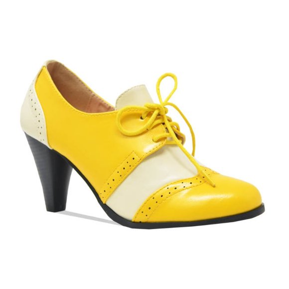 Chase & Chloe Women's Classic Lace Up Kitten Mid-Heel Round Toe Oxfords - Picture 2 of 5